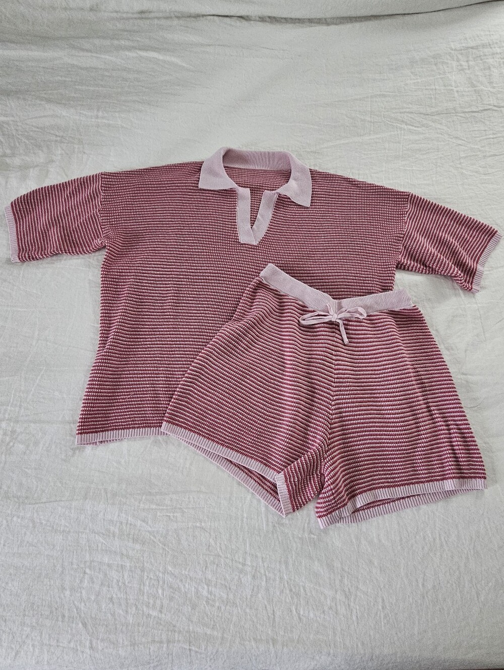 Pink & Red Striped Knit 2-Piece Lounge Set Size Medium